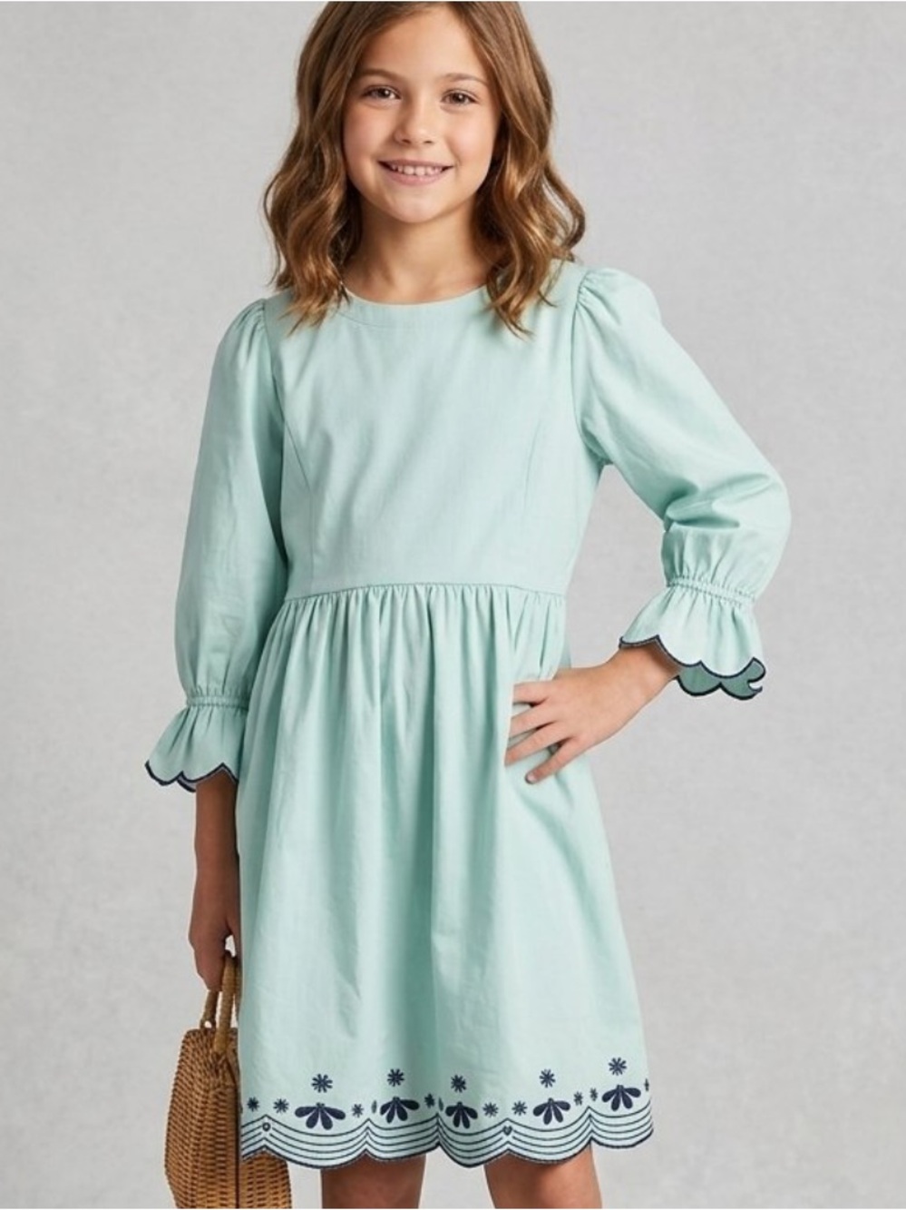 Shop the Mint Waving Hello green Embroidered Babydoll Dress Girls 10/12 NWO